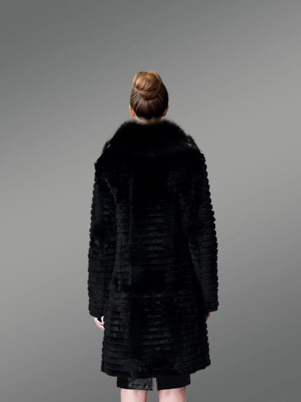 Horizontal Layered Rabbit Coat with Frontline Fox Trims - Image 3