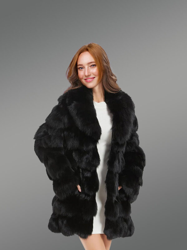 Women’s Mid Length Fox Fur coat with Fox Fur Collar - Image 2