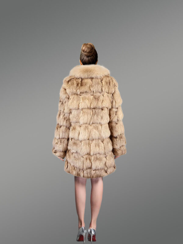 Women’s Mid Length Fox Fur coat with Fox Fur Collar in Beige - Image 6