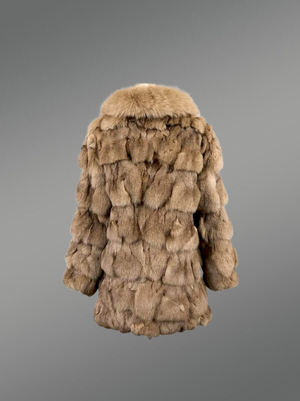 Women’s Mid Length Fox Fur coat with Fox Fur Collar in Brown - Image 7