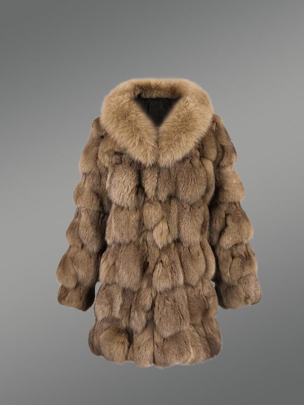 Women’s Mid Length Fox Fur coat with Fox Fur Collar in Brown - Image 5