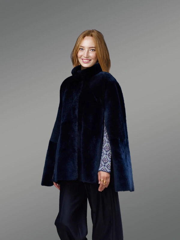 Sheepskin coat in Navy Mouton Finish - Image 3