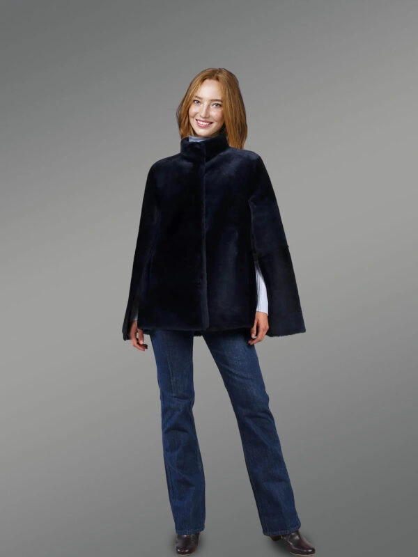 Sheepskin coat in Navy Mouton Finish - Image 2