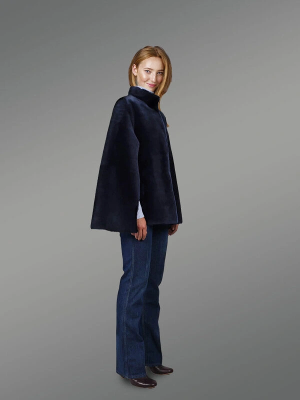 Sheepskin coat in Navy Mouton Finish - Image 4
