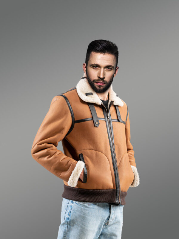 Sheepskin Reversible Jacket in Tan - Image 5
