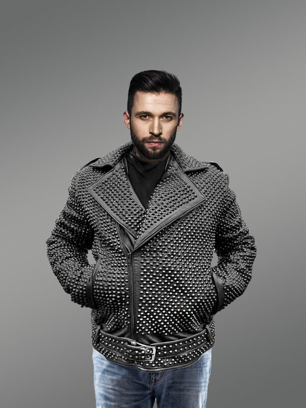 Mens studded leather jacket with trendy looks & top-notch features - Image 2