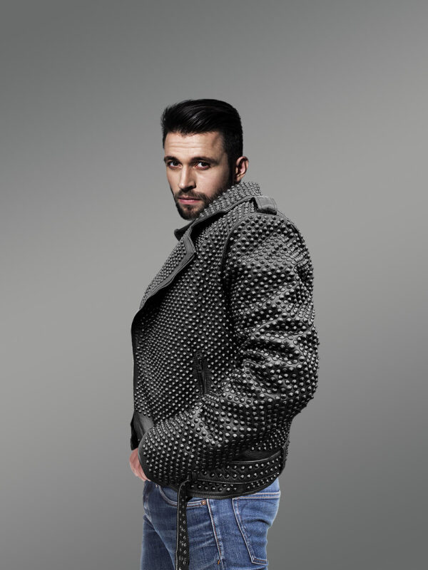 Mens studded leather jacket with trendy looks & top-notch features - Image 4