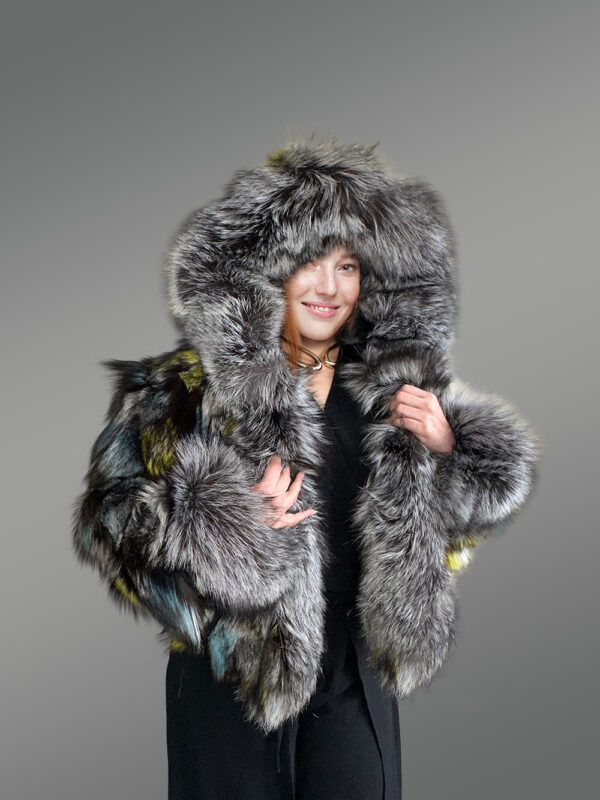 Hooded Silver Fox Crop Jacket with Captivating Looks - Image 4