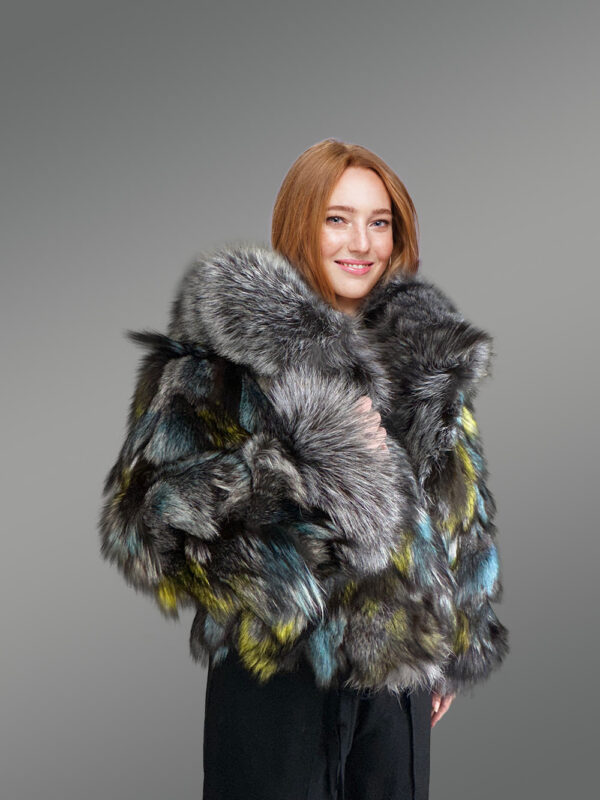 Hooded Silver Fox Crop Jacket with Captivating Looks - Image 3