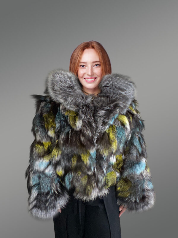 Hooded Silver Fox Crop Jacket with Captivating Looks - Image 2