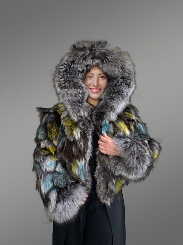 Hooded Silver Fox Crop Jacket with Captivating Looks - Image 6