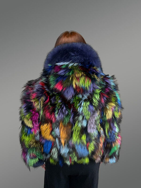 Multicolor Crop Fox Fur Jacket with Accentuated Frontline and Cuffs - Image 4