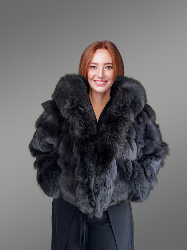 Womens Fox Fur Crop Jacket with Hood for Warmth and Fashion - Image 3