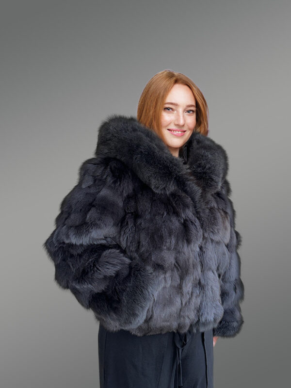 Womens Fox Fur Crop Jacket with Hood for Warmth and Fashion - Image 2
