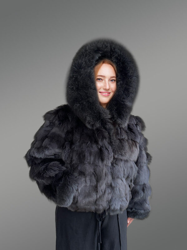 Womens Fox Fur Crop Jacket with Hood for Warmth and Fashion - Image 6