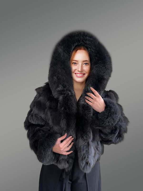 Womens Fox Fur Crop Jacket with Hood for Warmth and Fashion - Image 5