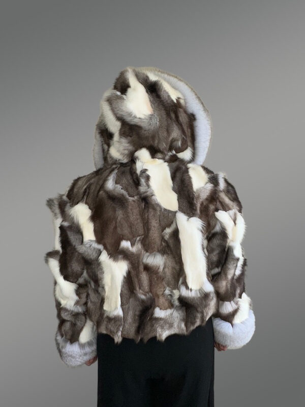 Womens Fox Fur Patterned Jacket with Stylish Hood and Cuffs - Image 9