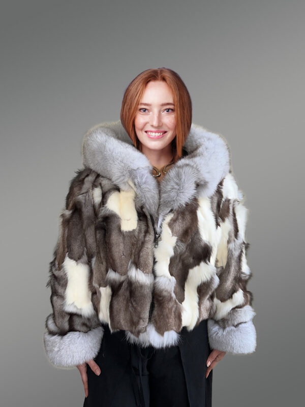 Womens Fox Fur Patterned Jacket with Stylish Hood and Cuffs - Image 7