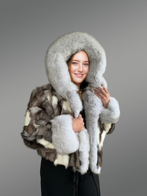 Womens Fox Fur Patterned Jacket with Stylish Hood and Cuffs - Image 6