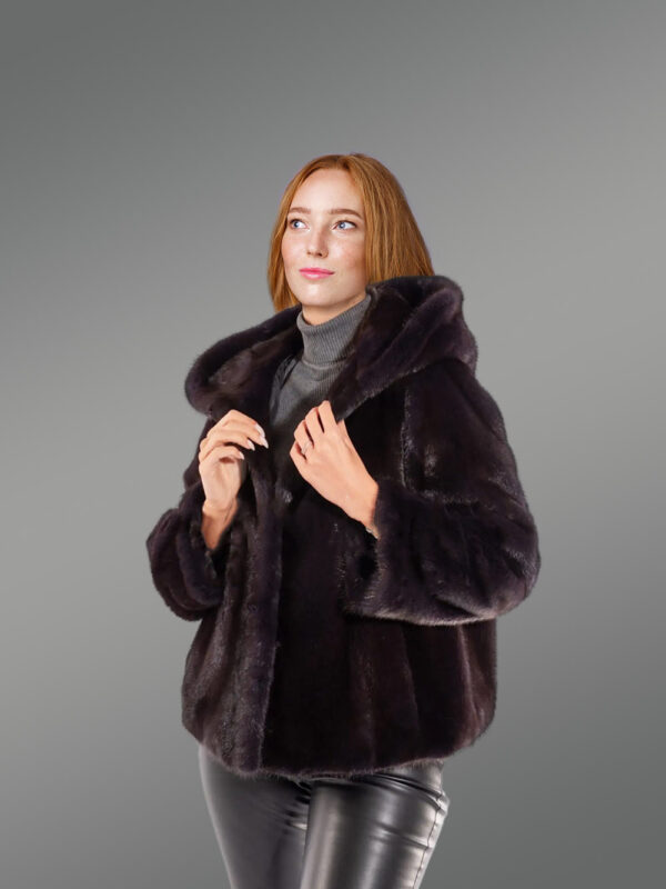 Full Skin Mink Coat with Lapel in Rich Brown - Image 2