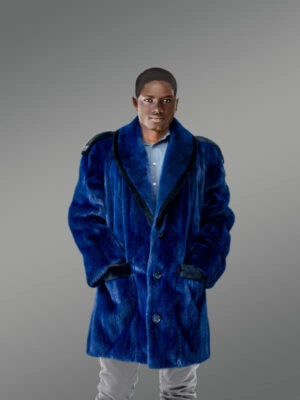 Men Full Skin MInk Coat in Blue