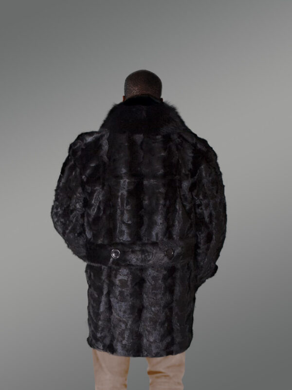 Men’s Mink Pea Coat with Fox Collar - Image 2