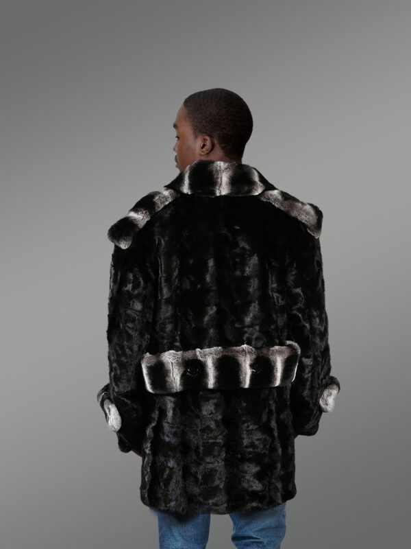 Men’s Oversized Sheared Section Mink Pea Coat With Rex Collar - Image 3