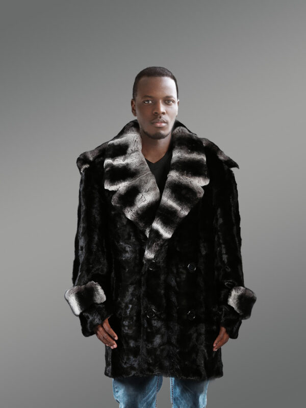 Men’s Oversized Sheared Section Mink Pea Coat With Rex Collar