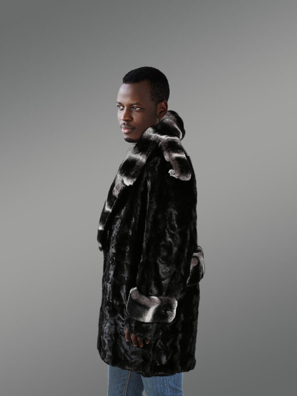 Men’s Oversized Sheared Section Mink Pea Coat With Rex Collar - Image 2