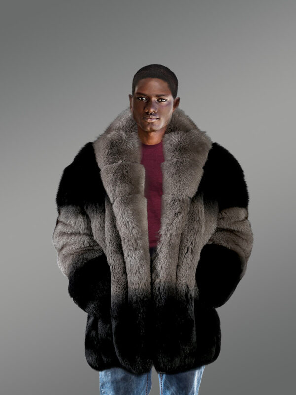 2 Tone Fox Fur Coat with Vertical Pattern