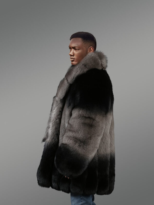2 Tone Fox Fur Coat with Vertical Pattern - Image 2