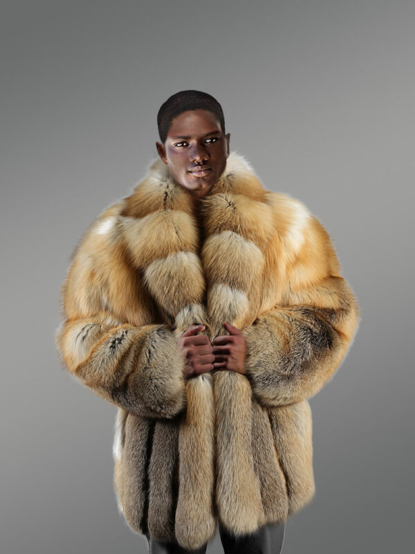 Golden Isle Fox Fur Coat with Vertical Pattern