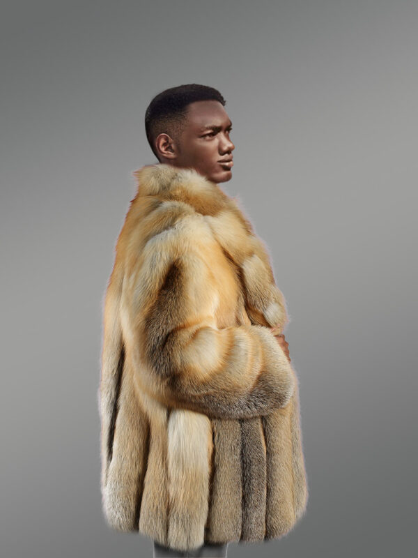 Golden Isle Fox Fur Coat with Vertical Pattern - Image 2