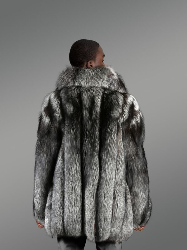 Indigo Silver Fox Fur Coat with Vertical Pattern - Image 3