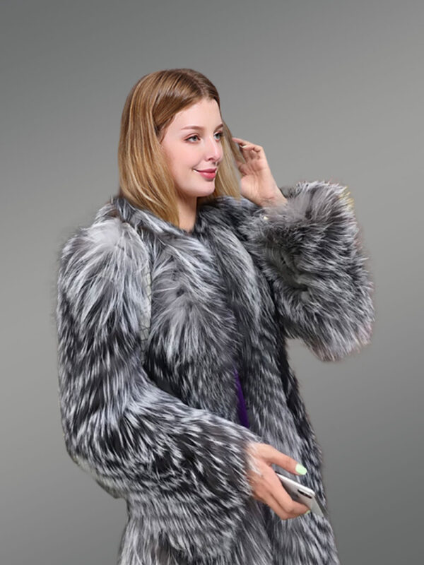 Knitted Silver Fox Fur Coat for Women - Image 2