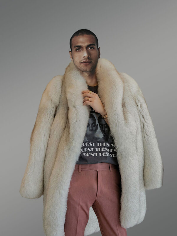 Men’s Parallel Pattern Authentic Frost Fox Fur Coat