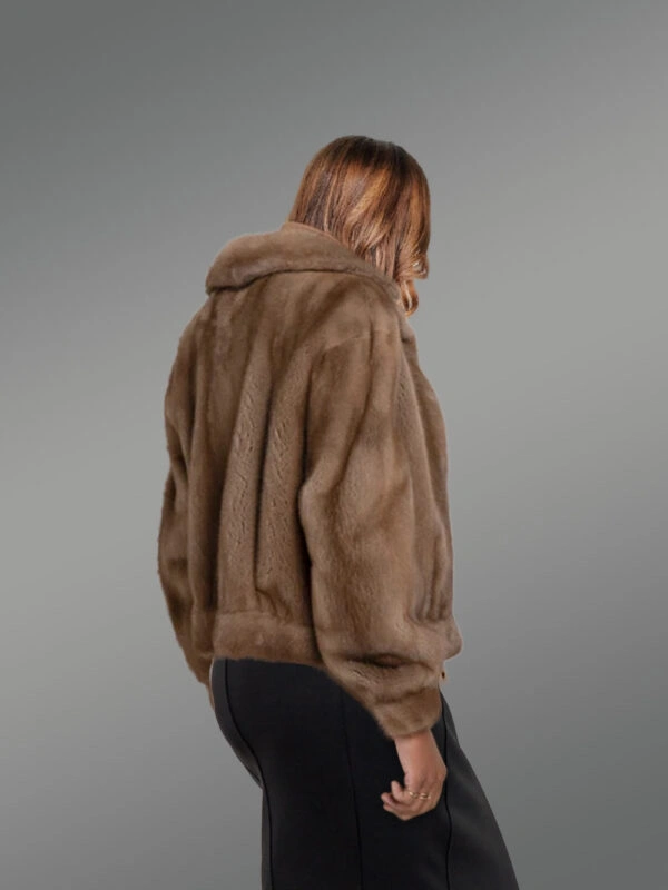 Mink Fur Bomber Jacket with Belt for Women - Image 3