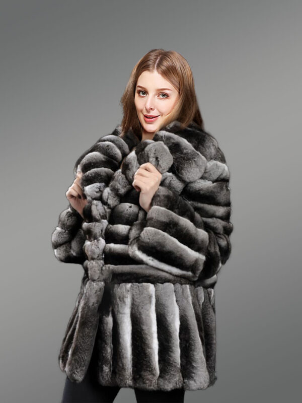 Real and Authentic Chinchilla Fur Swing Coat - Image 2