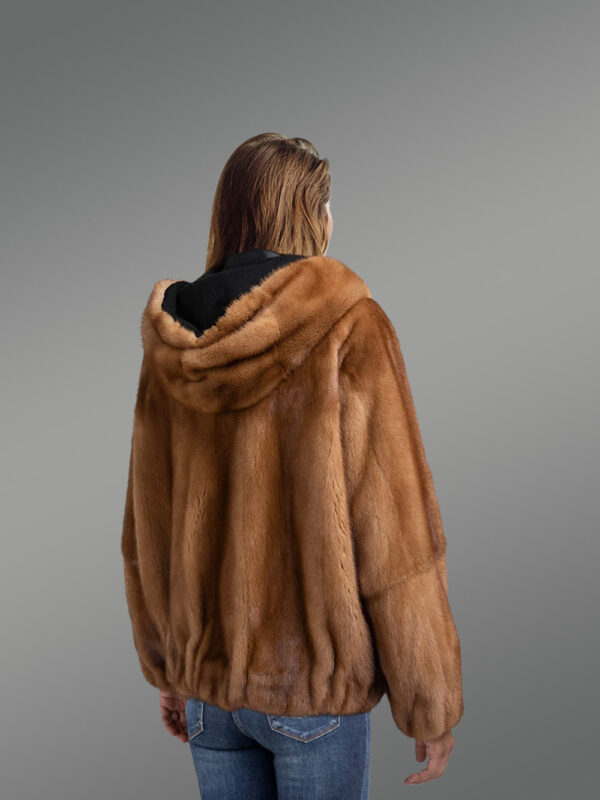 Reversible Mink Fur Bomber Jacket with Hood for Women - Image 4
