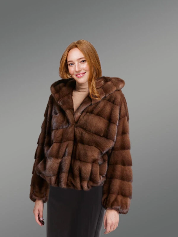 Womens Brown Mink Bomber Jacket – Look Casually Elegant & Stay Comfortable - Image 2