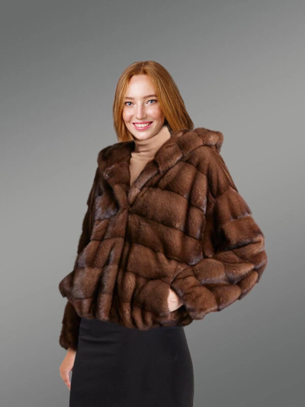 Womens Brown Mink Bomber Jacket – Look Casually Elegant & Stay Comfortable - Image 3