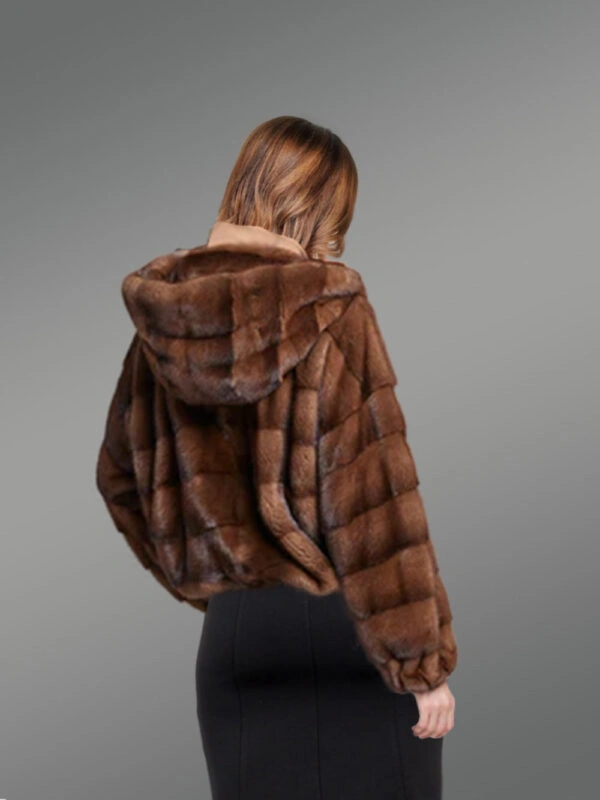 Womens Brown Mink Bomber Jacket – Look Casually Elegant & Stay Comfortable - Image 4