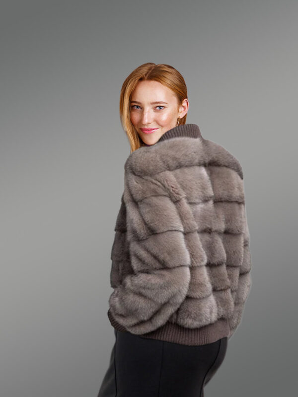Blue Iris Mink Bomber Jacket for Women - Image 5