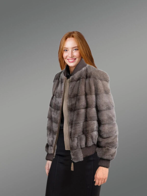 Blue Iris Mink Bomber – A Woman’s Modish Jacket with a Warm Feel - Image 5