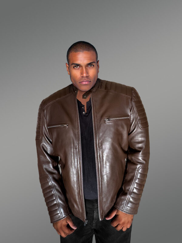 Brown Leather Jacket with Zippers Stylizing Men with Utmost Comfort