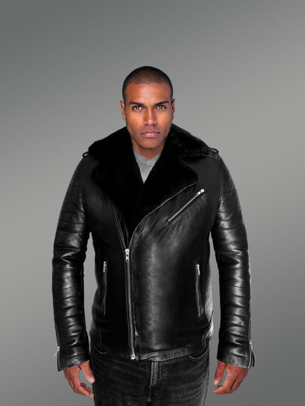 Men’s Biker Leather Jacket with Sheepskin Frontline - Image 6