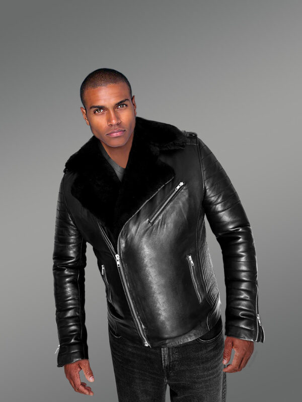 Men’s Biker Leather Jacket with Sheepskin Frontline
