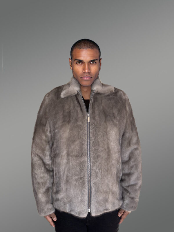 Men’s Fullskin Blue Iris Grey Mink Bomber - Image 2