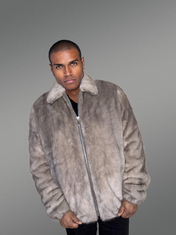 Men’s Fullskin Blue Iris Grey Mink Bomber - Image 3