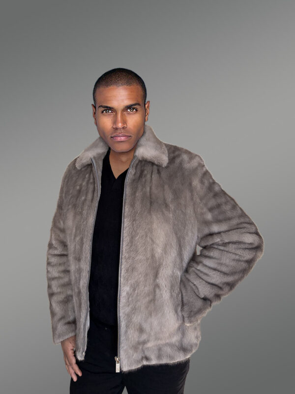 Men’s Fullskin Blue Iris Grey Mink Bomber